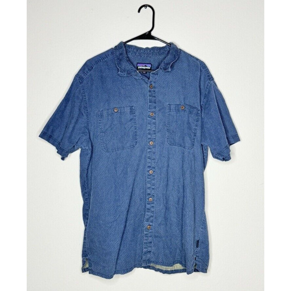 Patagonia Shirt Mens XL Blue Button Up Back Step Hemp Organic Cotton Pocket - Picture 1 of 7